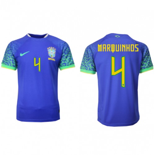 Brazílie Marquinhos #4 Venkovní Dres MS 2022 Krátký Rukáv